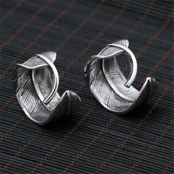 925 sterling adjustable Solitaire rings feather with turquoise stones American Europe antique handmade designer punk gothic Luxury jewelry accessories