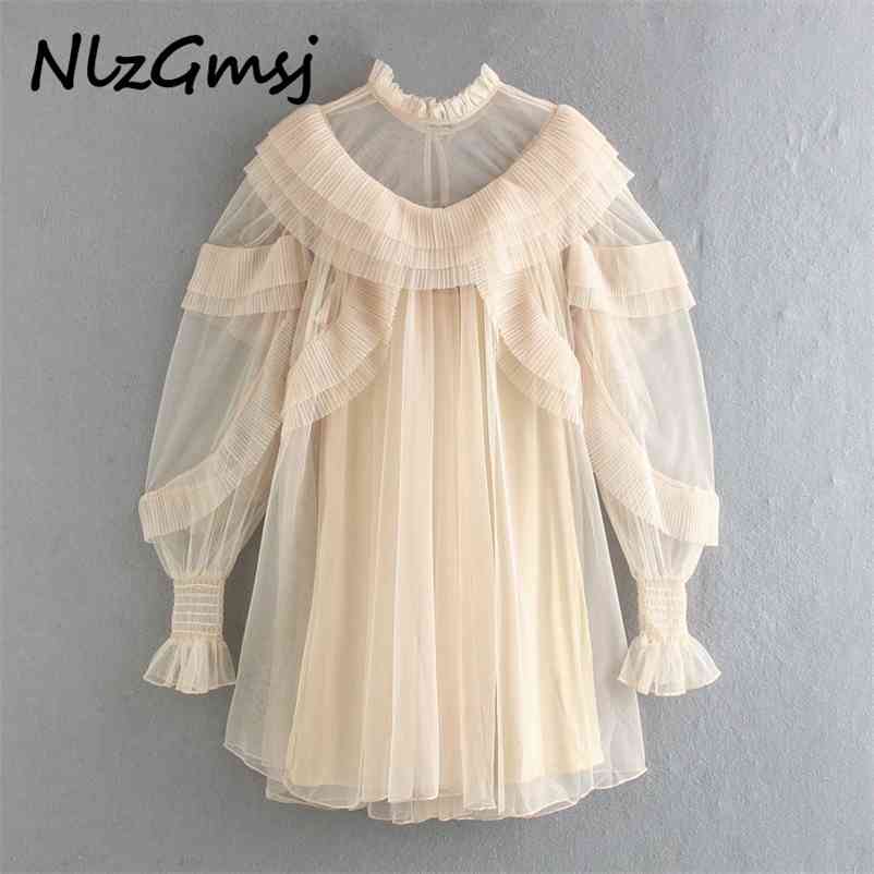 women ruffles mesh beige party dress vintage long sleeve females sexy year 210628, As picture
women ruffles mesh beige party dress vintage long sleeve females sexy year 210628, As picture