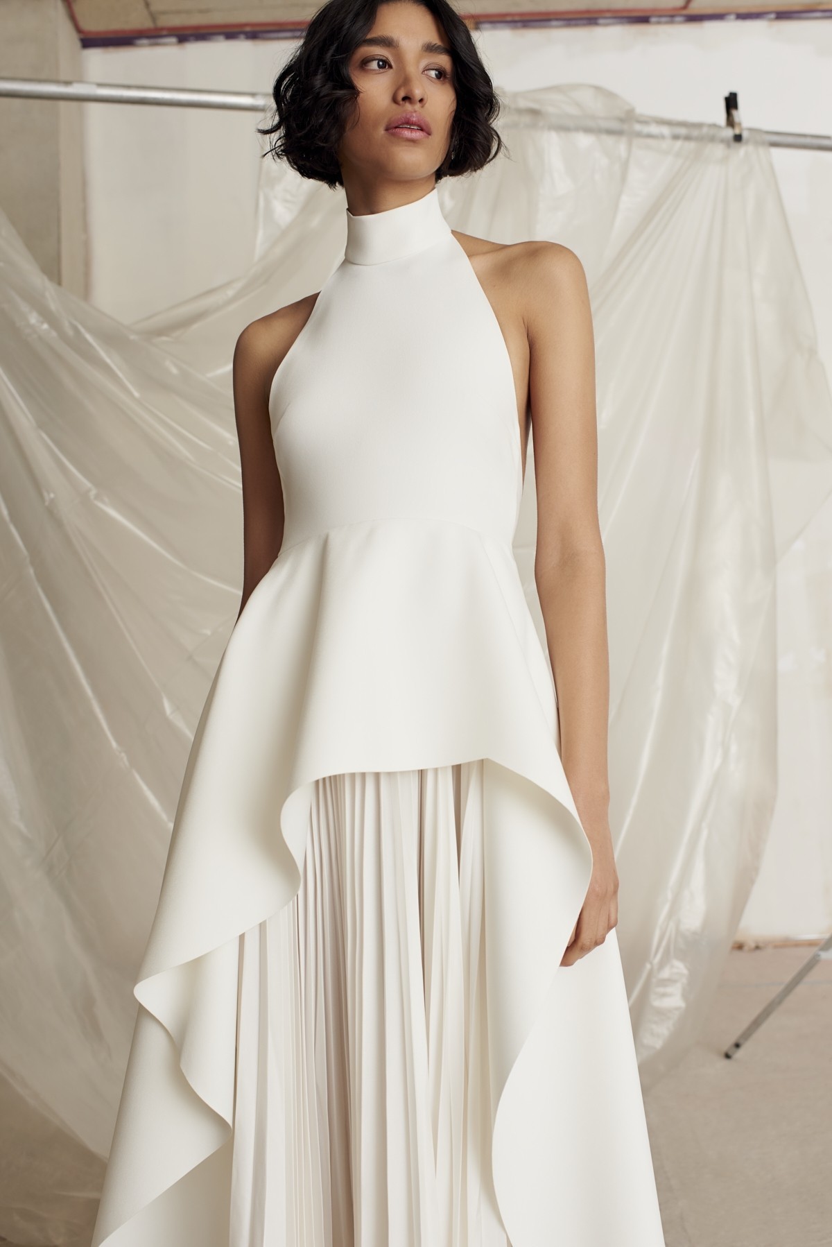 Women Set Tops Skirt s Sleeveless Asymmetry High Waist Long Pleated Skirts Vintage Sexy Two Piece 210524