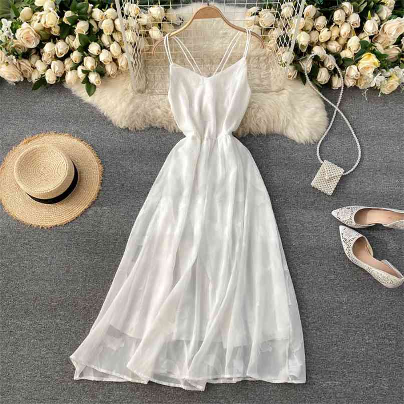 Women' Summer Dress White Spaghetti Strap V-neck Sleeveless Criss-cross Open Back Boho Style Beach Party Robe 210603
Women' Summer Dress White Spaghetti Strap V-neck Sleeveless Criss-cross Open Back Boho Style Beach Party Robe 210603
