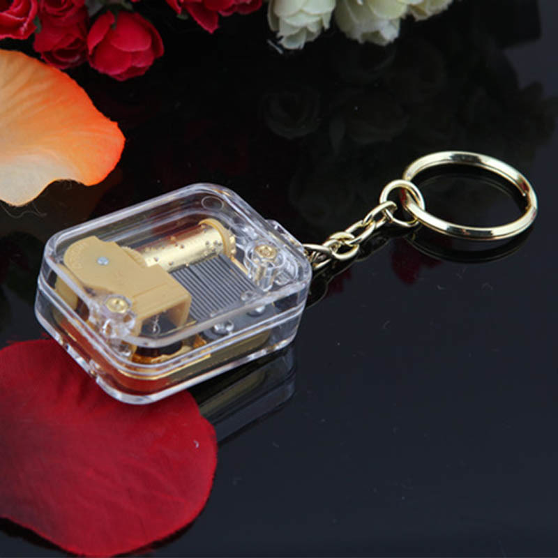 Mechanical Music Boxes 1Pcs Music Box Keychain Movement DIY Play Set Acrylic Handy Crank Children Birthday Gifts Kids Toys