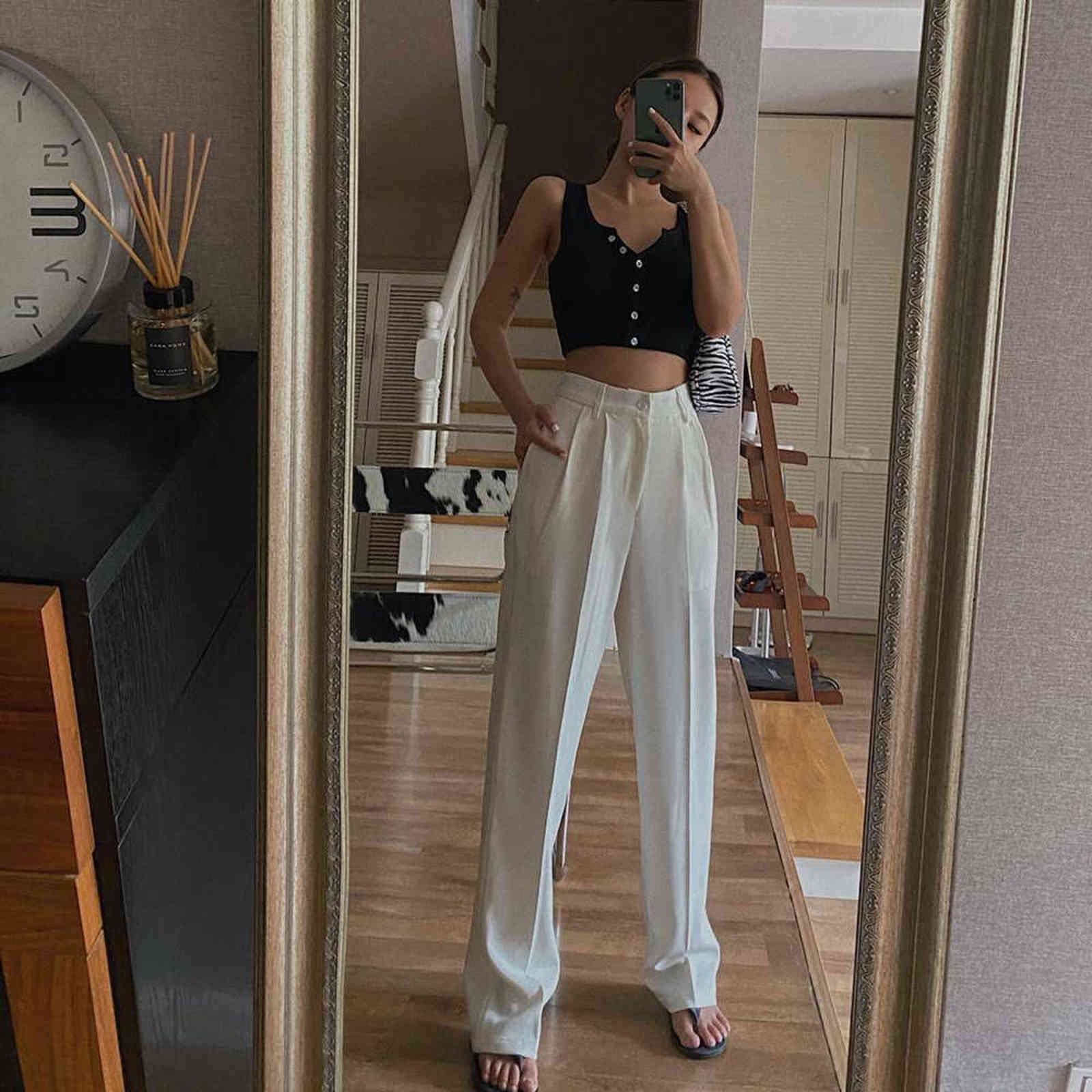 Spring Office Lady High Quality Elegant Casual Fashion Wide Leg Women Female Pants Sales 211115