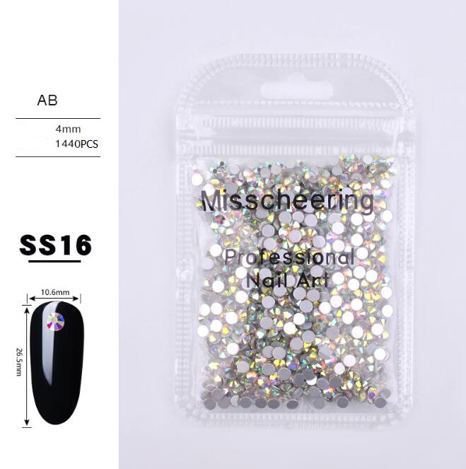 Nail Art Glitter Decorations Flat rhinestone 12 sizes 1440pcs/Pack SS3-SS50 Starry AB Rhinestones For Nails 3d Flatback Glass Strass Non Hotfix Crysta