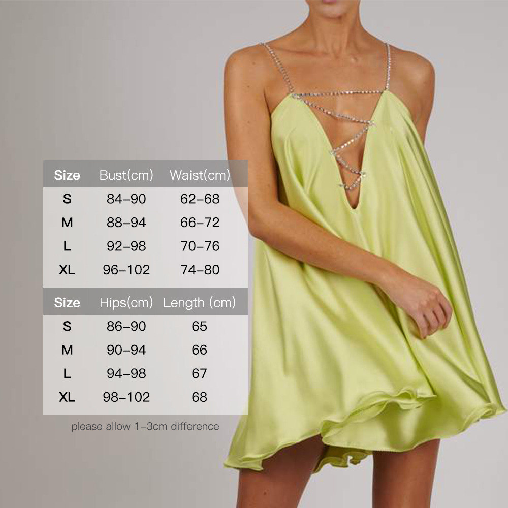 JillPeri Diamante Chain Satin Low Back Swing Dress with Iridescent Crystal Straps and Neck Sexy Celebrity Party Club Dresses 210331
