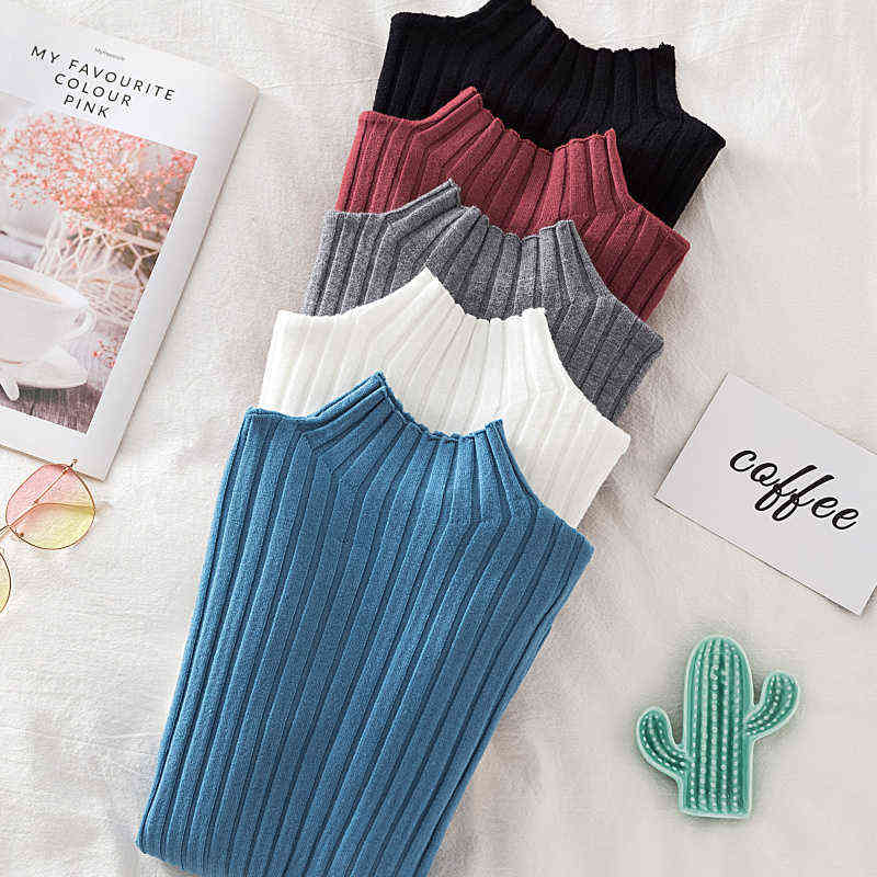 Croysier Pullover Ribbed Knitted Sweater Autumn Winter Clothes Women High Neck Long Sleeve Slim Basic Woman Sweaters Tops 211109