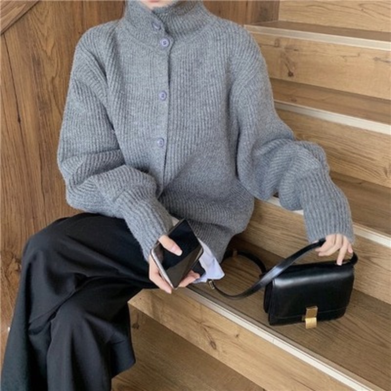 Autumn Vintage Turtleneck Sweater Winter Warm Knitted Cardigan Women Loose Thicken Long Sleeve Womens s 11643 210508