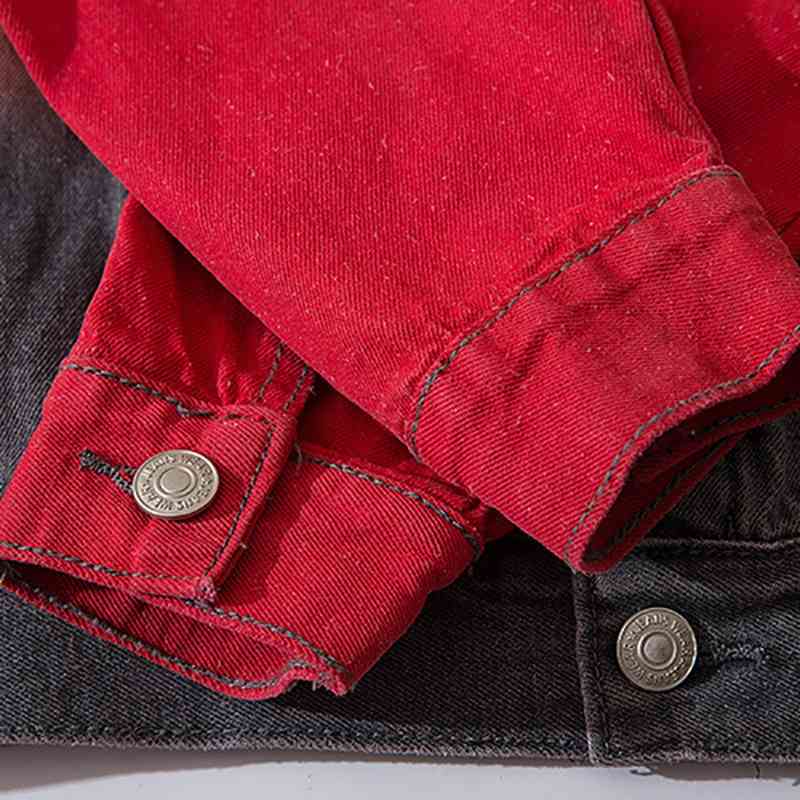 IEFB Men's Red Denim Jacket Trend All-match Work Clothes Hip-hop Loose Big Size Jeans Coat For Men Letter Print Clothing 9Y355 210524