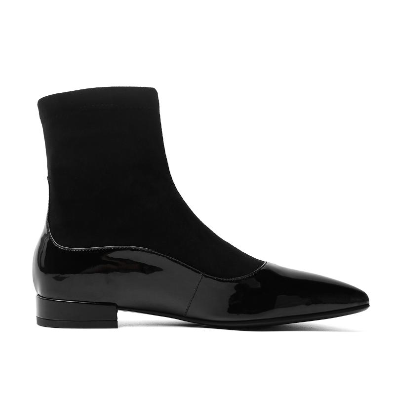 Boots 2021 Autumn Winter Fashion Women's Socks High-Quality Real Leather Fabric Flat-Bottom Pointed Toe Casual Women Shoes