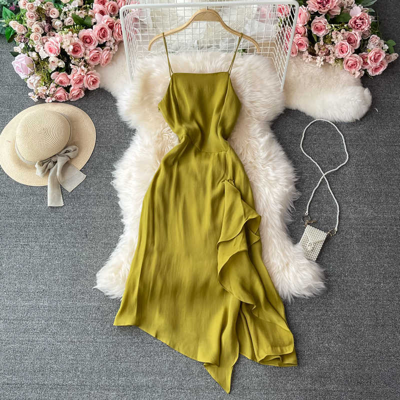 Green Sexy Irregular Beach Spaghetti Strap Dress Women Elegant Ruffle High Waist Club Party Robe Summer Vacation Robe 2021 New Y0603
Green Sexy Irregular Beach Spaghetti Strap Dress Women Elegant Ruffle High Waist Club Party Robe Summer Vacation Robe 2021 New Y0603