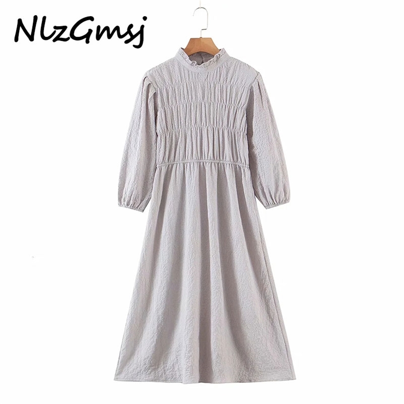 Dres Solid Casual O Neck Pleated High waist Female Elegant Vintage Street es Vestidos 05 210628, As picture
Dres Solid Casual O Neck Pleated High waist Female Elegant Vintage Street es Vestidos 05 210628, As picture
