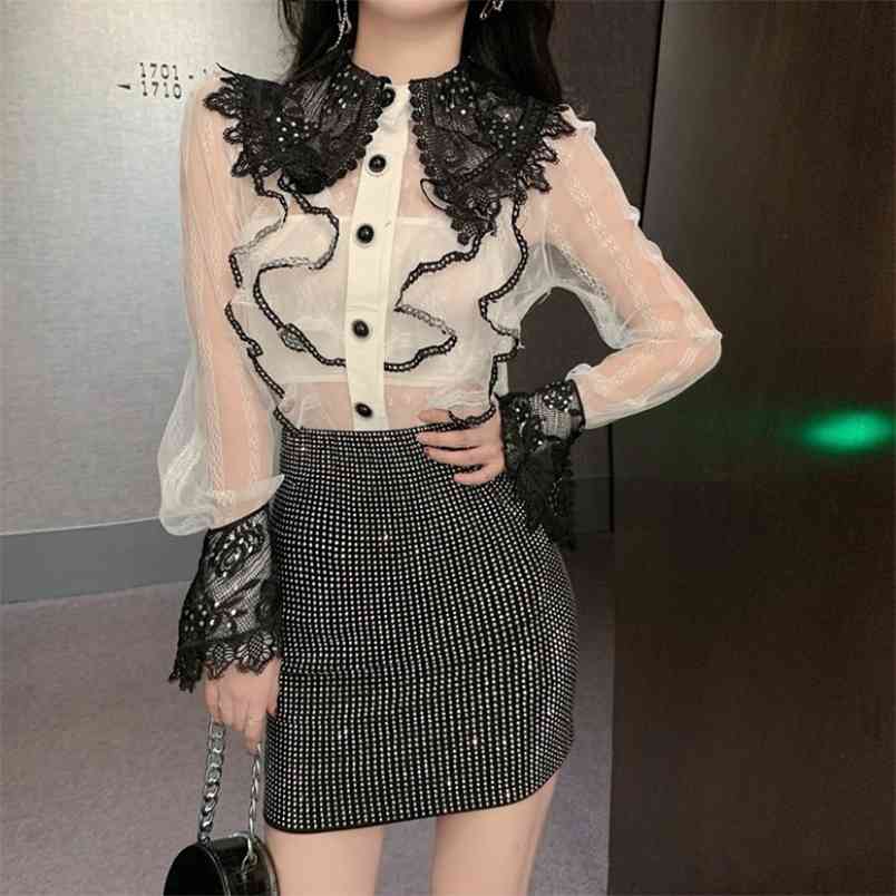 arrival Spring Two-Piece Set Women Sweet Sexy Perspective Long Sleeve Ruffles Shirt And Bodycon Mini Skirt Outfit 210519, White
arrival Spring Two-Piece Set Women Sweet Sexy Perspective Long Sleeve Ruffles Shirt And Bodycon Mini Skirt Outfit 210519, White