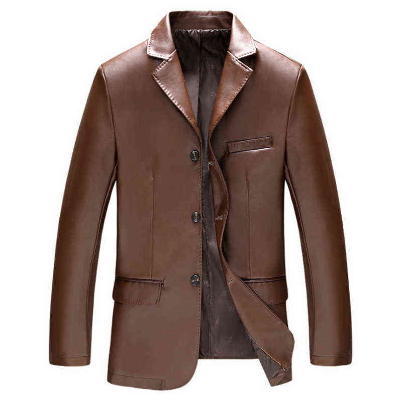 Spring Autumn Men's Leather Jacket Casual PU Blazer Jacket Male Single Breasted Slim Fit Mens Leather Jackets Coats Black Blue 211111