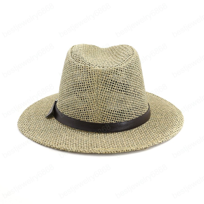 2021 jazz Panama Hat with Belt Summer Sun Hats for Women Man Sombrero Beach Straw Fedora Hat UV Protection Cap Chapeau
