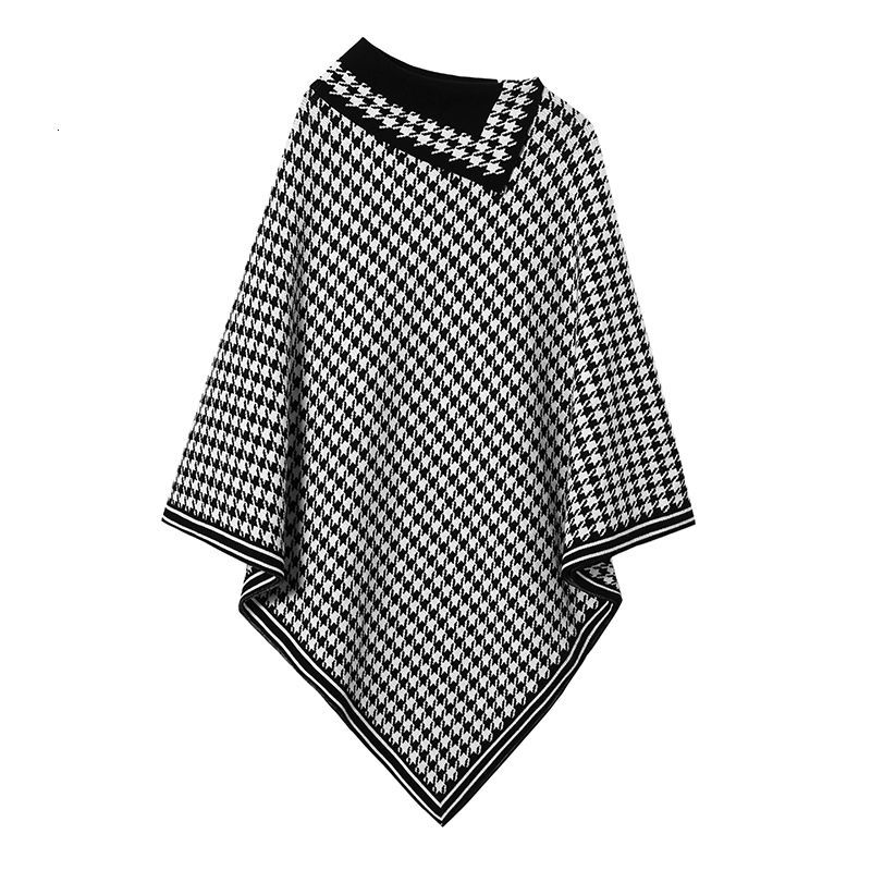IEFB black white Plaid print Cloak Knit Sweater Men's Fashion Pullover kintwear Tops loose oversized irrgular clothes 9Y4686 210524