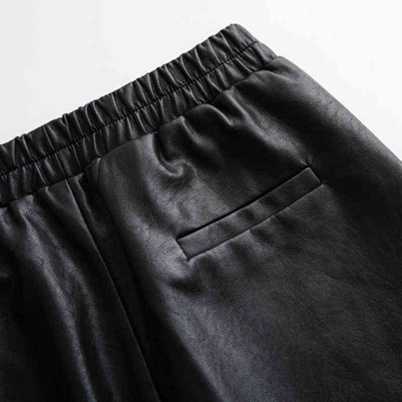 REALEFT Autumn Winter Black Faux Leather Women Pants Elastic Waist Female PU Harem Streetwear Trousers 211115