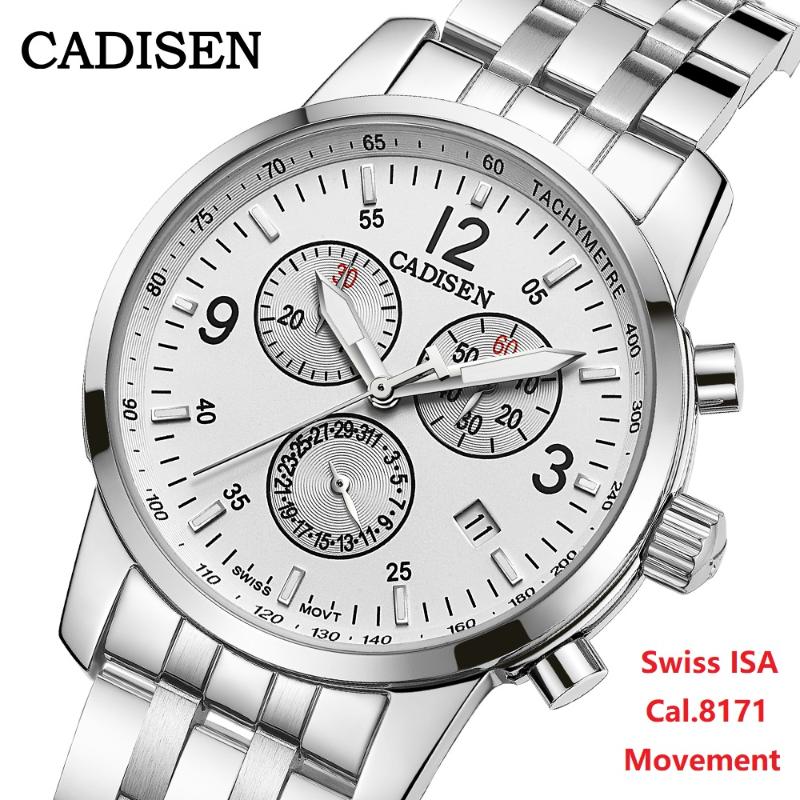 Wristwatches CADISEN C7053 Men`s Watch Automatic Date Swiss ISA Cal.8171 Movt Quartz Watches Men Sapphire 316L 5ATM Chronograph Reloj Hombre