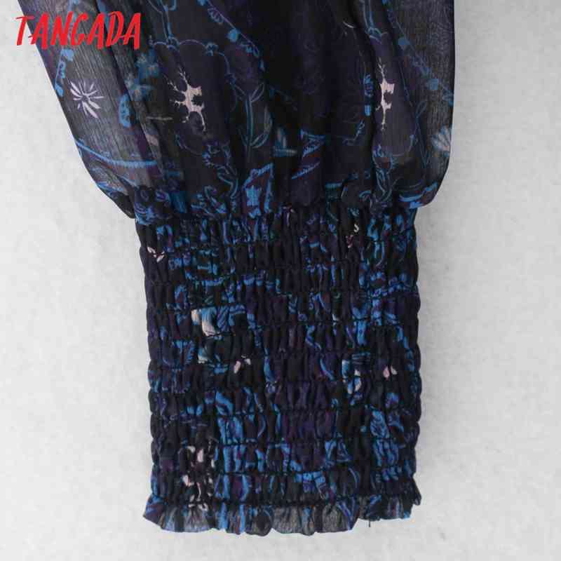 Fashion Women Flowers Print Elegant Chiffon Long Sleeve Office Ladies Midi Dress 2W77 210416