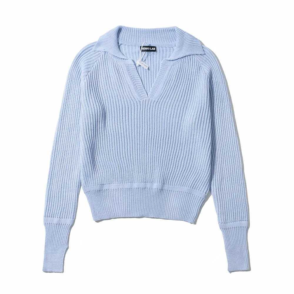 Spring Autumn Solid Simple Turn Down Collar Full Sweater Loose Bottom Knitwear 210615