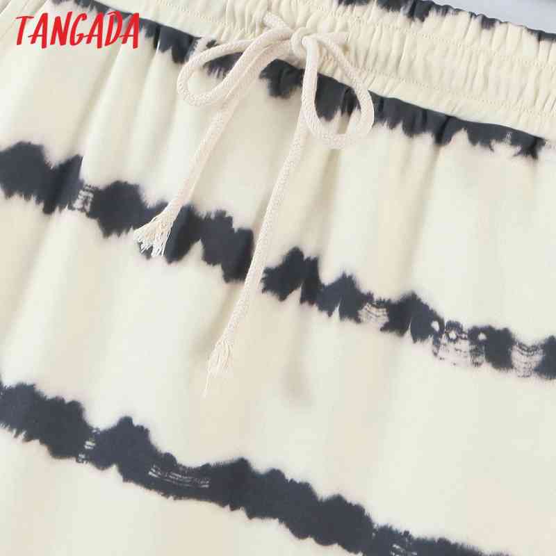 Women Tie Dyed Print Midi Skirt Strethy Waist Pocket Vintage Ladies Elegant Chic Mid Calf Skirts QD06 210416