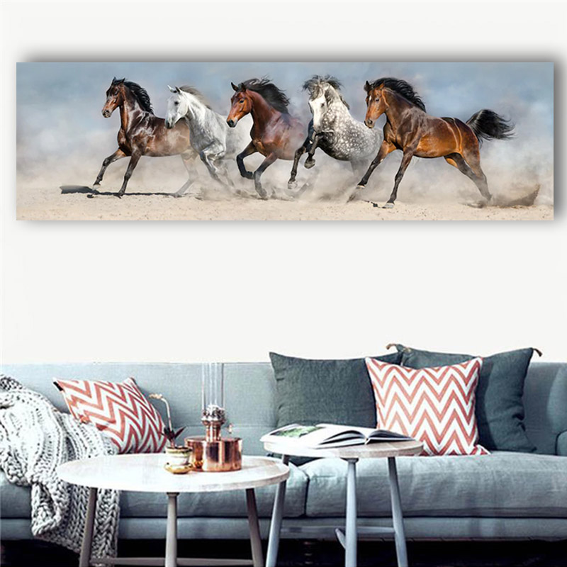 Modern Canvas Painting Popular Wall Art Picture Running Horses Abstract Animal Poster Vintage Home Decor Big Size Unframed