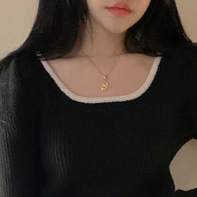 Neploe Women Sweaters Puff Long Sleeve Striped Knit Tops Autumn Winter Korean Cropped Sweater Fashion Y2K Pullovers Clothes 211011Z