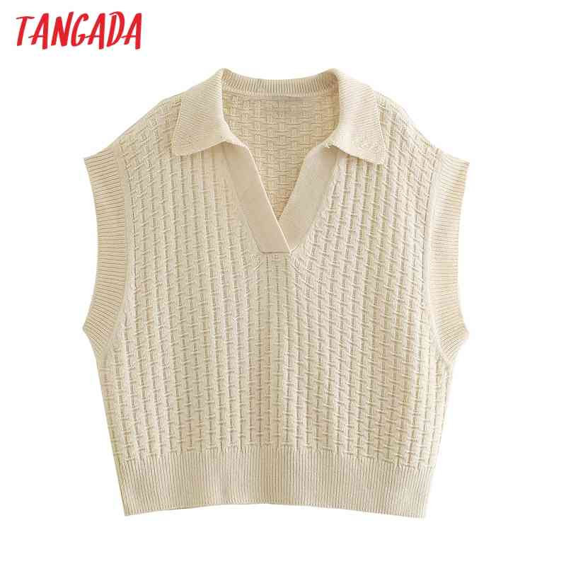 Women Beige Oversized Knitted Vest Sweater Vintage Sleeveless Female Waistcoat Chic Tops BE464 210416