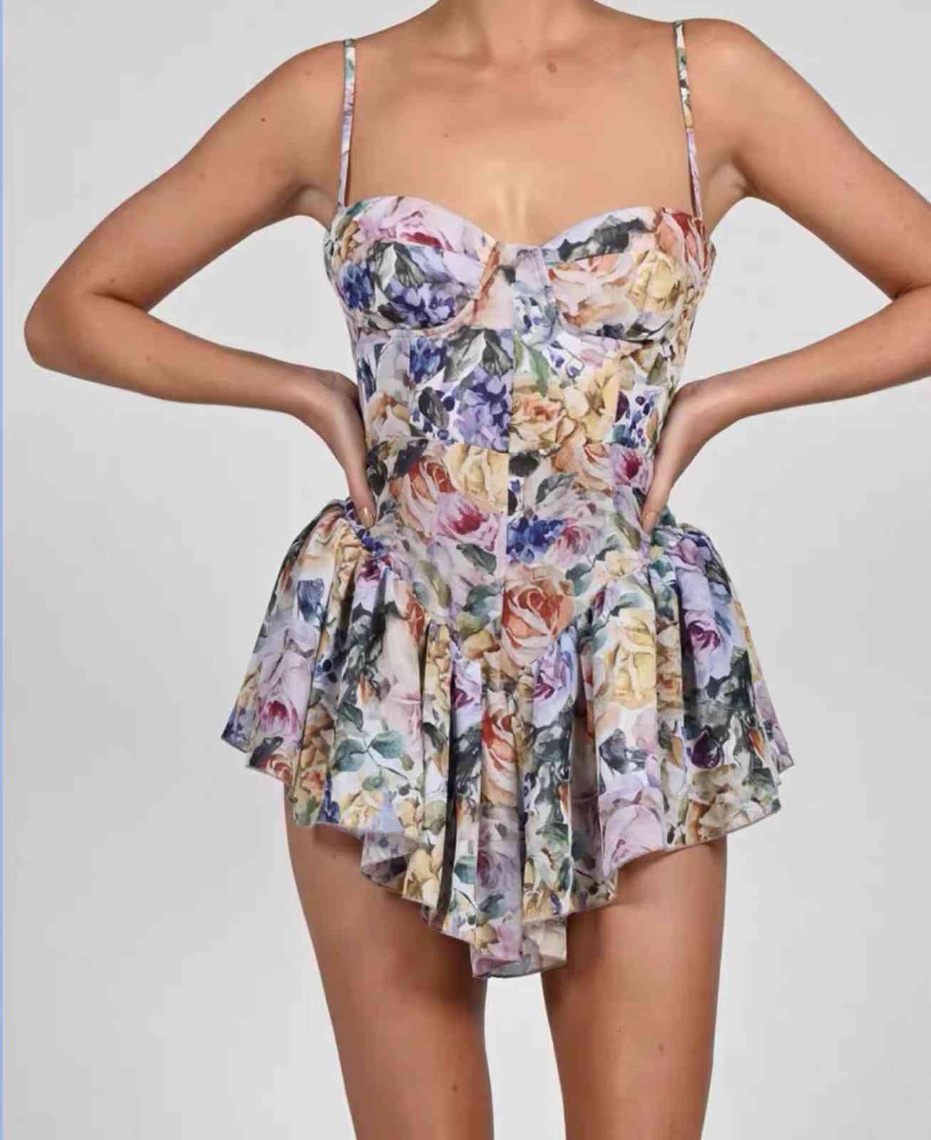 Jennie Kim celebrity style vintage printed camisole mini dress sexy women night casual beach dresses party pleated chic 210421