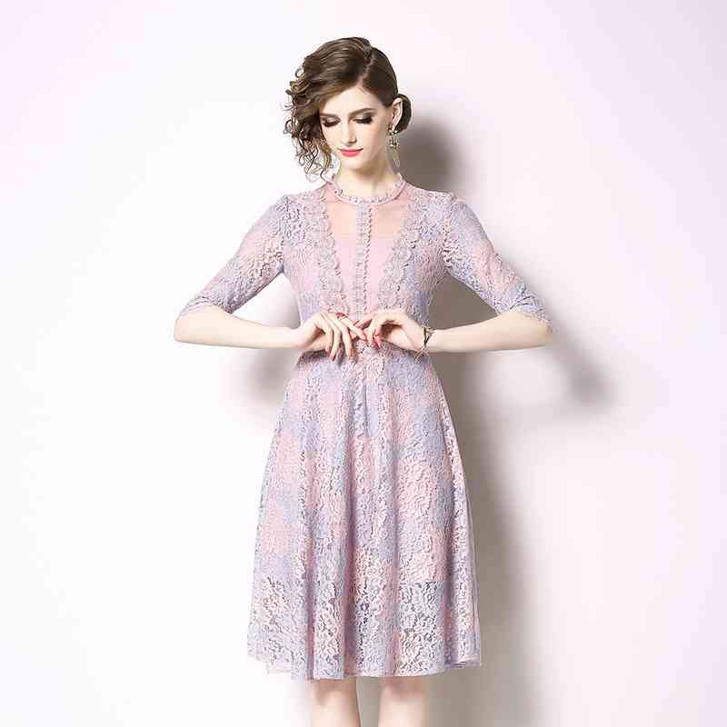 201 High-End Women Summer Half Sleeve Lace Dresses Elegant Party Dress Vestidos 210520