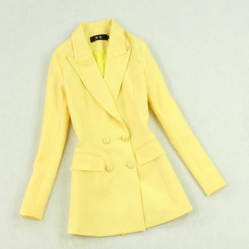 Women's skirt suit feminine office jacket two-piece Fall yellow blazer high quality Slim-fit hip 210527