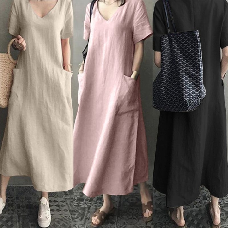 Women Boho Loose Long Dress Autumn Summer Female Sleeve V Neck Cotton Linen PLUS Size Dresses 210603, Pink
Women Boho Loose Long Dress Autumn Summer Female Sleeve V Neck Cotton Linen PLUS Size Dresses 210603, Pink