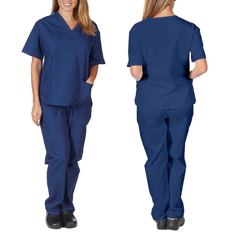 Women039s Pants Capris Solid Color Unisex Men Women Short Sleeve V Neck Nurses Scrubs TopsPants Nursing Working Uniform Set 5865193