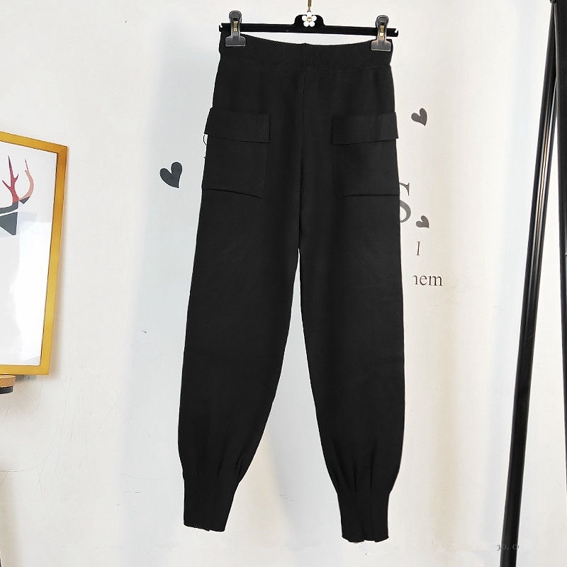 Nomikuma Spring Autumn Knitted Harem Pants Korean Double Pockets Solid Causal Ankle Trousers New Women Sweater Pants 6E258 210427