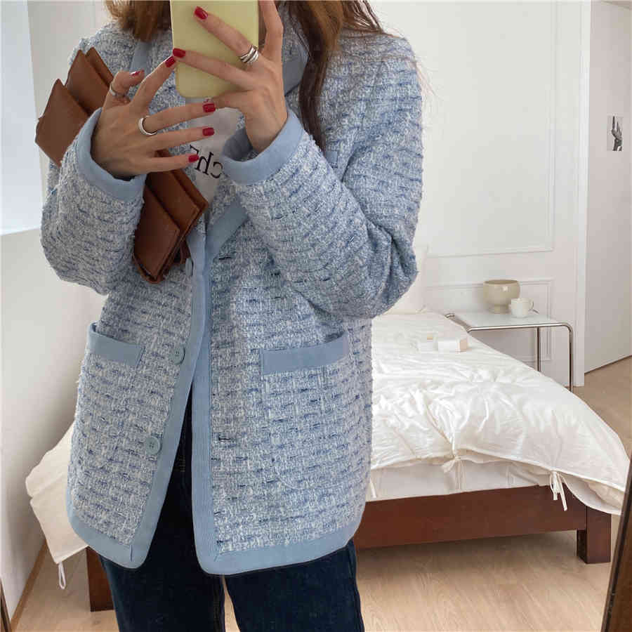 OL Notched Work Wear Woolen Blazer Jacket Autumn Winter High Quality Formal Women Blazers Suit Coat Female Tops 210421