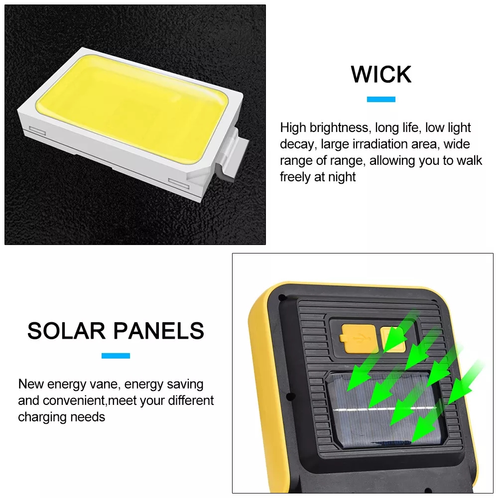 COB Floodlight USB Rechargeable Solar Powered LED Work Light Outdoor Portable Lantern
