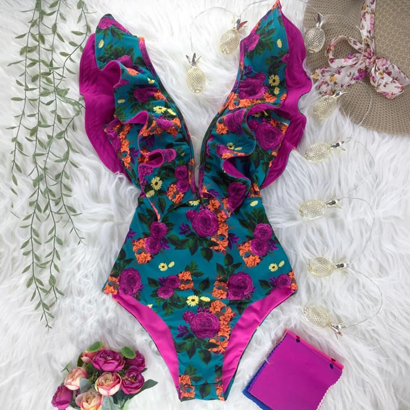 Sexy Ruffle Print Floral One Piece Swimsuit Off The Shoulder Swimwear Women Solid Deep-V Beachwear Bathing Suit Monkini
Sexy Ruffle Print Floral One Piece Swimsuit Off The Shoulder Swimwear Women Solid Deep-V Beachwear Bathing Suit Monkini