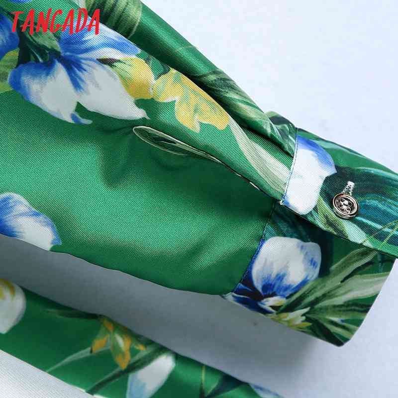 Women Chic Fashion Floral Print Midi Dress with Belt Vintage Long Sleeve Female Dresses BE466 210416