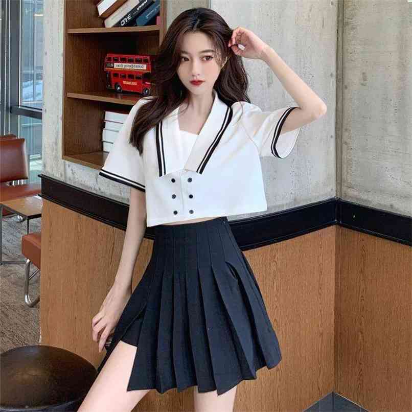 Fashion women's suit design niche contrast color navy knit sweater + high waist slim pleated skirt 210520, White
Fashion women's suit design niche contrast color navy knit sweater + high waist slim pleated skirt 210520, White