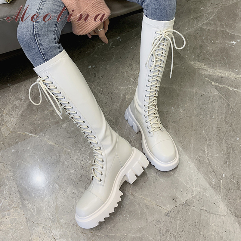 Platform High Heel Women Boots Real Leather Knee Zip Thick Long Lace Up Ladies Shoes Autumn Winter 210517, Black flock velvet l
Platform High Heel Women Boots Real Leather Knee Zip Thick Long Lace Up Ladies Shoes Autumn Winter 210517, Black flock velvet l