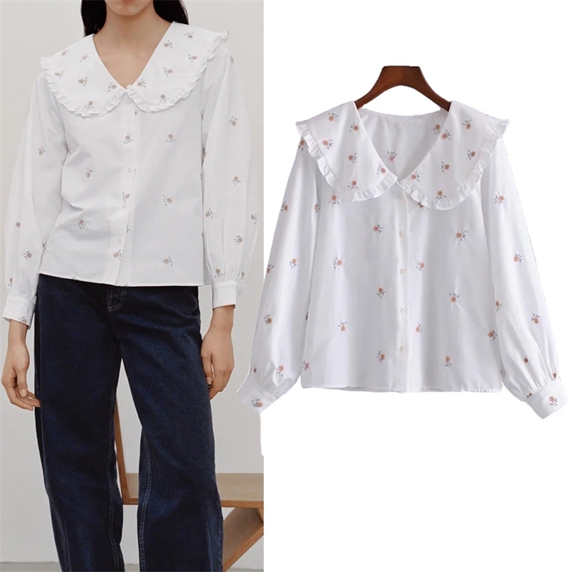 Embroidery Floral White Shirt Women Spring Fashion Peter Pan Collar Puff Long Sleeve Top Woman Cottagecore Blouse 210519
Embroidery Floral White Shirt Women Spring Fashion Peter Pan Collar Puff Long Sleeve Top Woman Cottagecore Blouse 210519