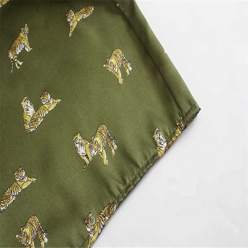 ZA Animal Print Shirt Dress Women Long Sleeve Pleated Vintage Midi Party Dresses Female Chic Front Button Green Vestido 210602