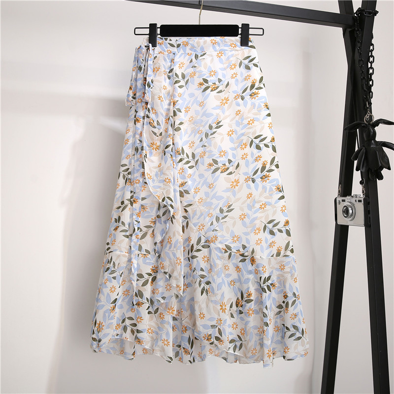 Summer Chiffon Skirt Women Lace-up Lotus Leaf Beach s Irregular Fishtail Floral Midi s Jupe Femme 10232 210518