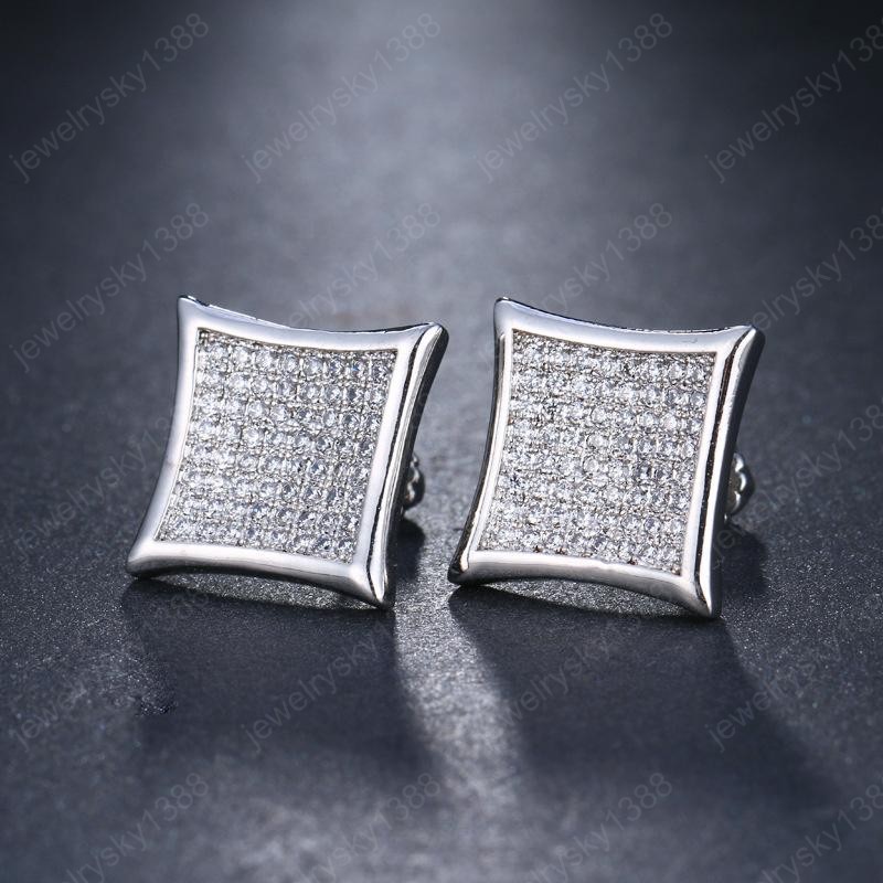 Blings Men Women Earring Gold Plated Bling CZ Diamond Square Earrings Studs for Girls Party Wedding Jewlery Hip Hop Earrings