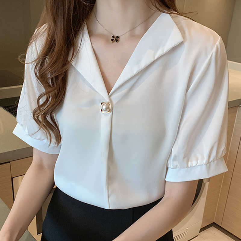 Blouse Women Short Sleeve White Shirts V-neck Chiffon Shirt Tops Blusas Mujer D315 210602, Apricot
Blouse Women Short Sleeve White Shirts V-neck Chiffon Shirt Tops Blusas Mujer D315 210602, Apricot