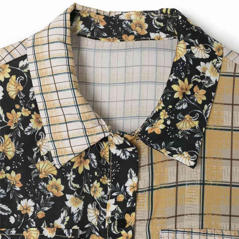 Women Summer Shirt Casual Long Sleeve Female Turn-down Collar Tops Plaid And Floral Blouses Button Black Shirts Camisas Mujer 210422