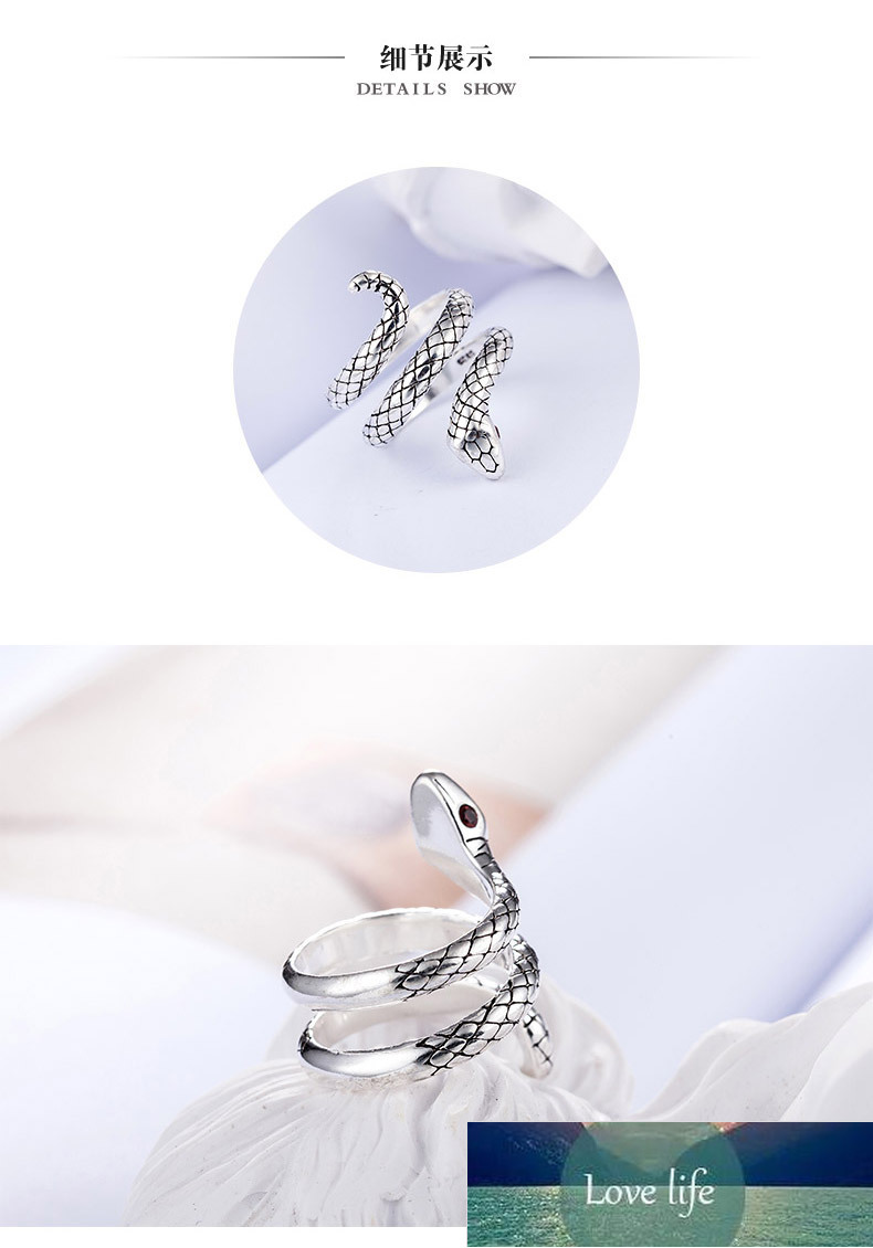 Creative Personality Snake New Fashion 925 Sterling Silver Jewelry Thai Silver Crystal Temperament Opening Rings R162 Factory price expert design Qual