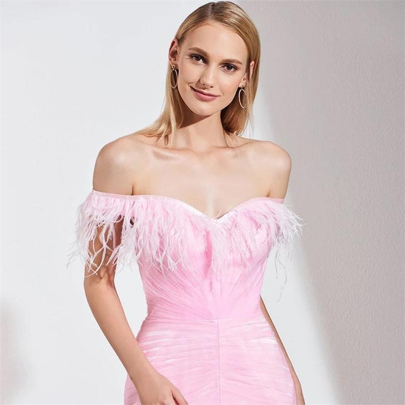 Elegant Feather Prom Dresses Ruffles Mermaid Evening Dress Off Shoulder Sexy Side Split Formal Party Wear Custom Made Robe de mariée