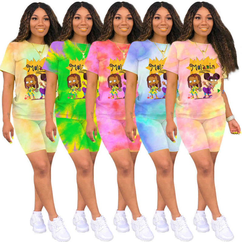 Women Sportwear Two Piece Pants Designer Tracksuits Summer Shorts Set Tie Dye T-shirt Cartoon Printed Casual Outfits, Purple-5
Women Sportwear Two Piece Pants Designer Tracksuits Summer Shorts Set Tie Dye T-shirt Cartoon Printed Casual Outfits, Purple-5