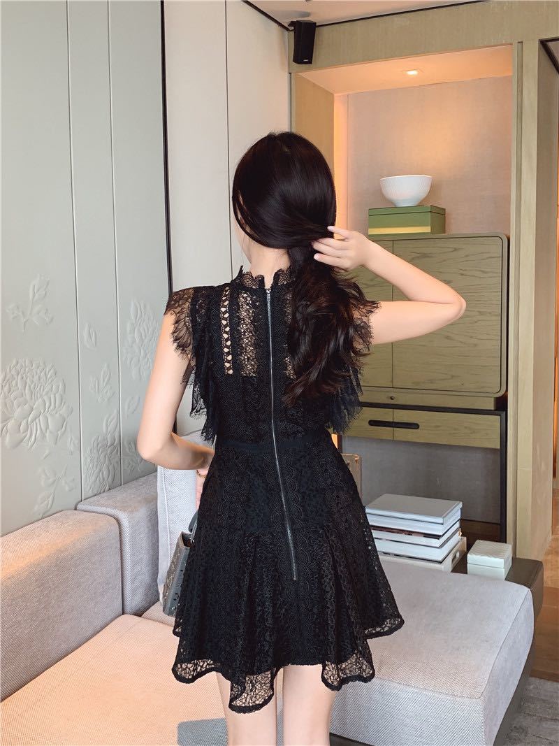 Runway Self Portrait Vintage Black Lace Dresses High Quality O-neck Elegant Mini A Line Summer Fashion Woman 210506