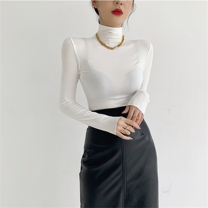 Fashion Large Size Casual Basic Korea Brief Minimalist Tops Women Arrival Solid Warm Thicken T-shirt 210421