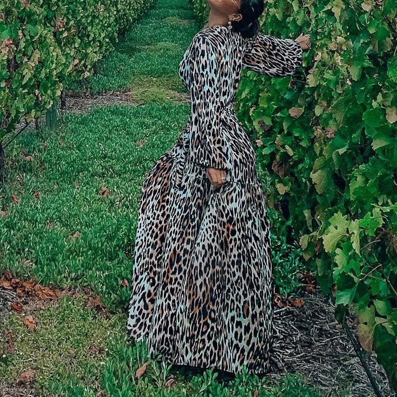 Sexy Leopard Print Bikini Cover-ups Cross Open Back Long Sleeve Summer Dress Women Beach Wear Swim Suit Cover Up A890 210420